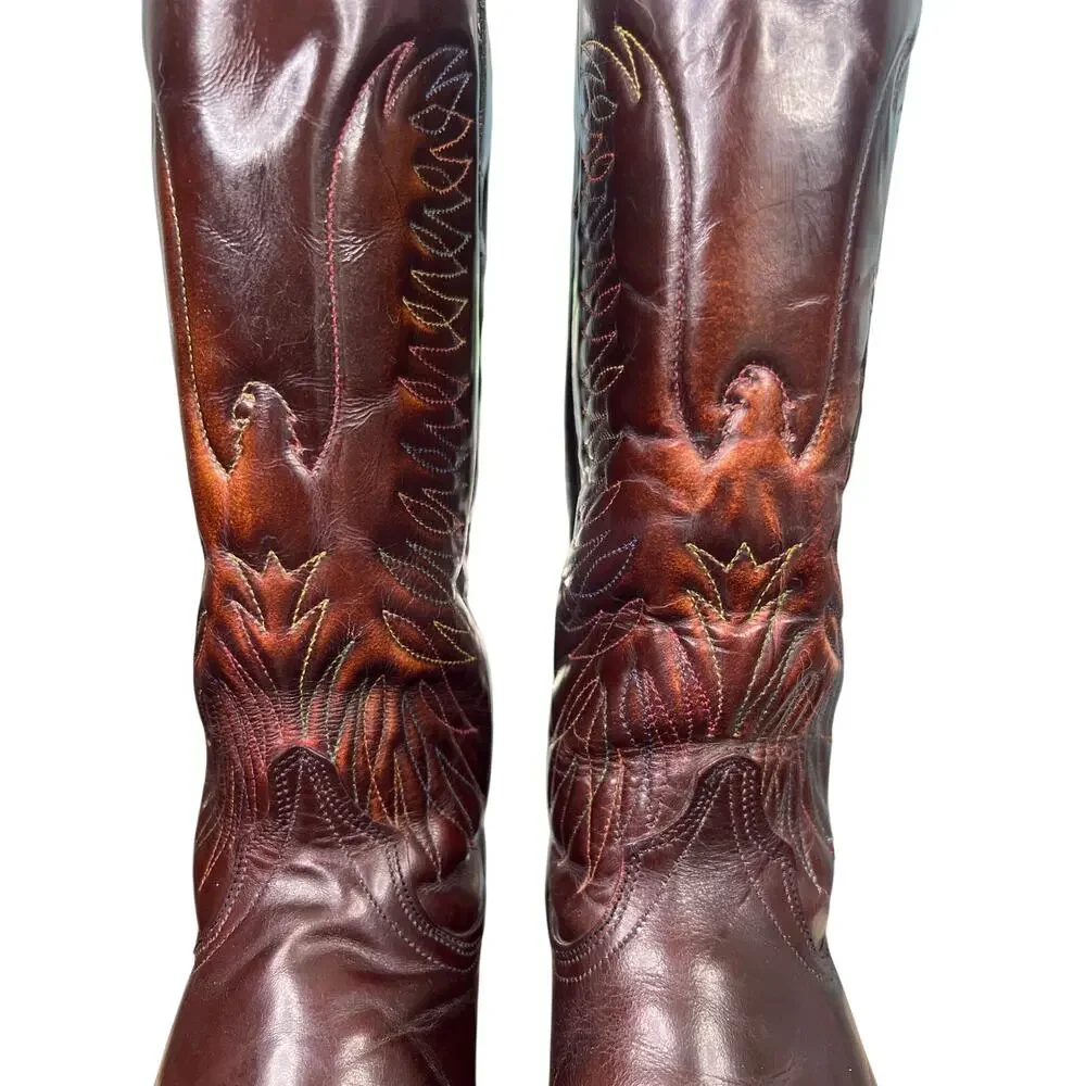 Vintage 70’s Wrangler 5630 Eagle Rainbow Brown Leather Cowboy Boot Size 10.5 D
